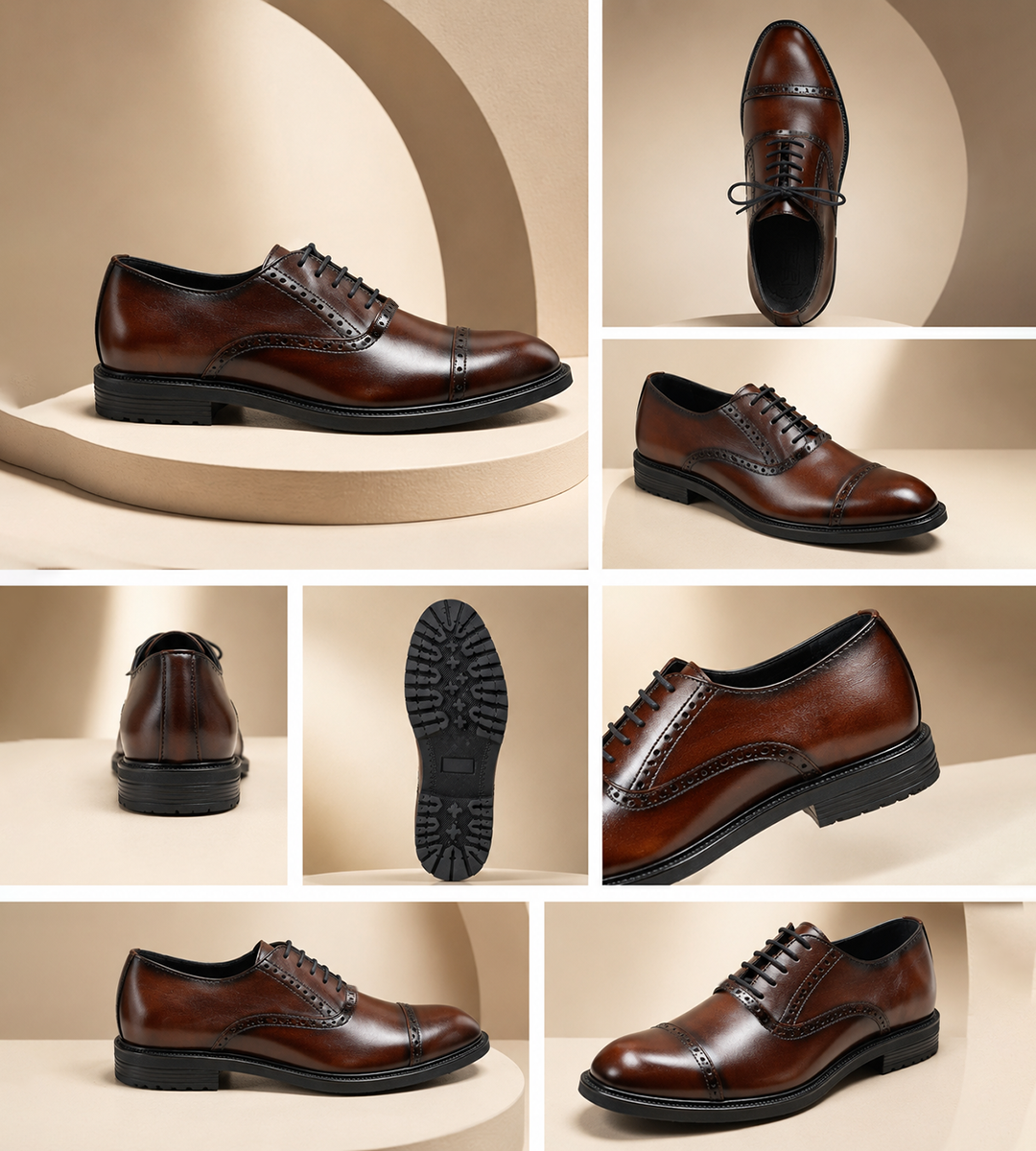 Men’s Oxford Vintage Design Formal Shoes – Classic Brogue Cap Toe Lace-Up Style