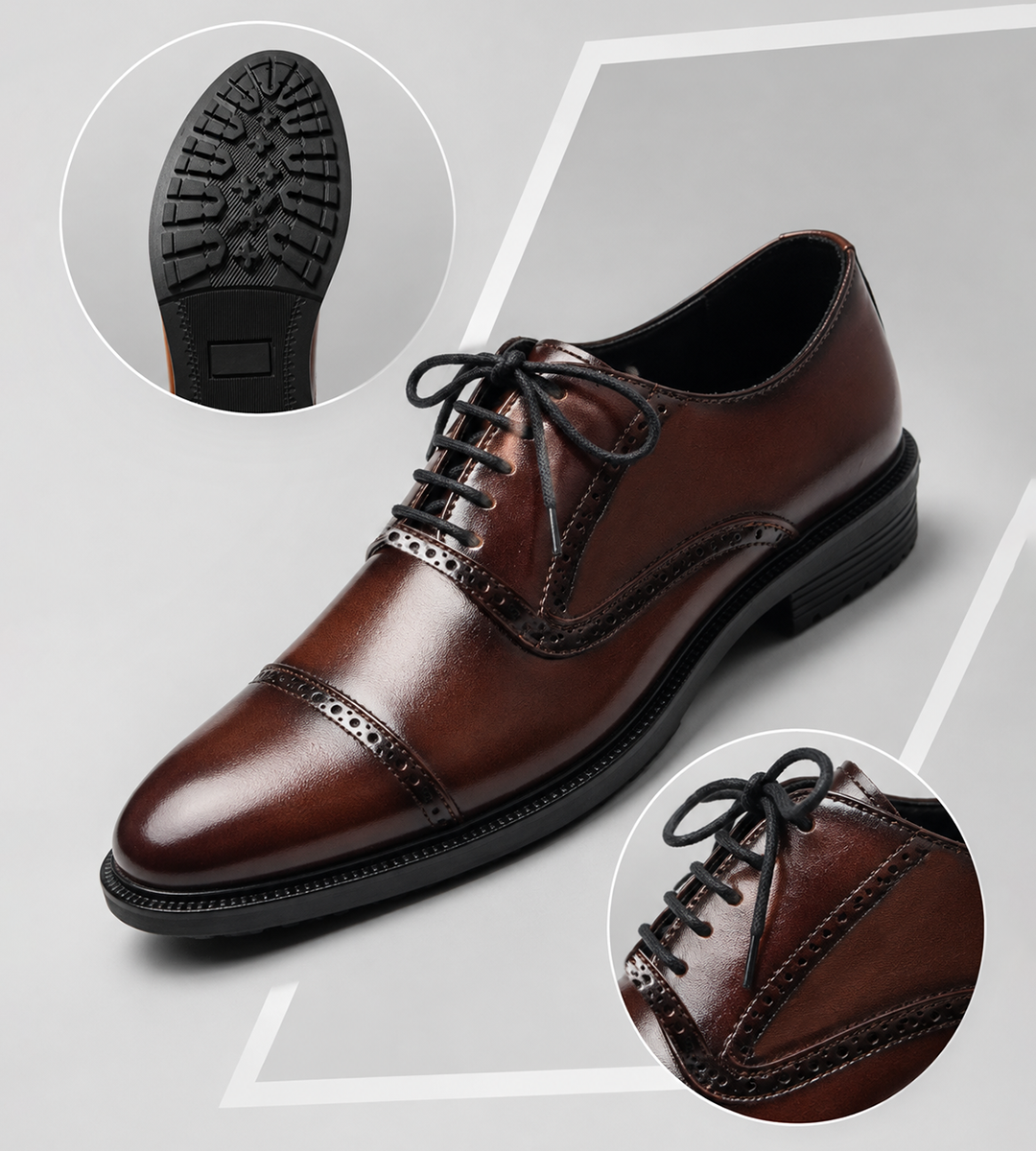 Men’s Oxford Vintage Design Formal Shoes – Classic Brogue Cap Toe Lace-Up Style