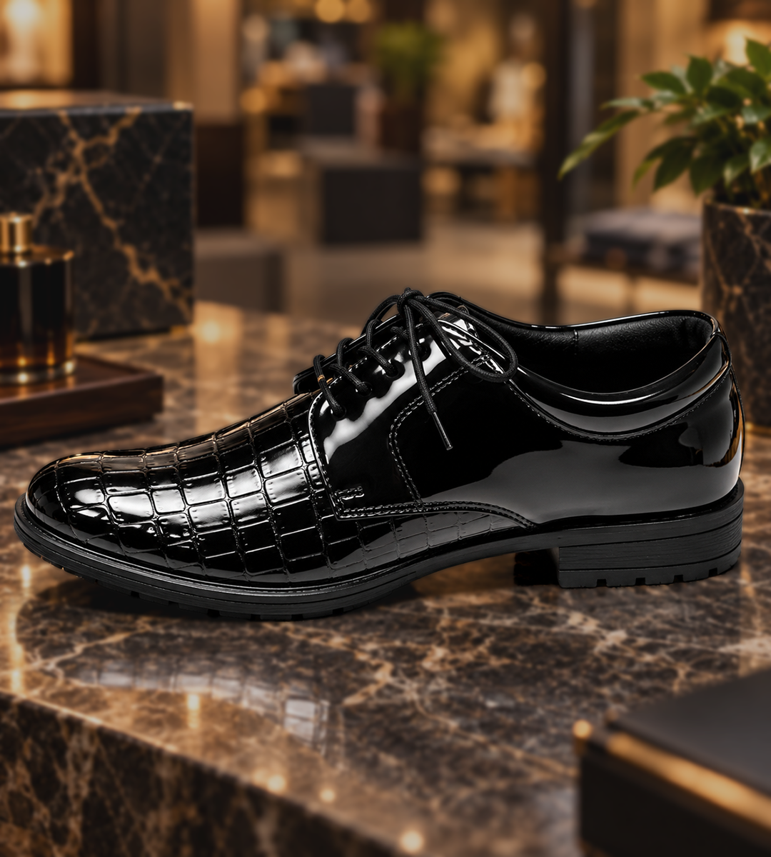 Men’s Classic Crocodile-Texture Oxford Formal Shoes, Stylish Lace-Up Footwear for Office & Special Events