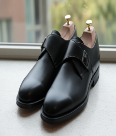 Italian Leather Black Monk Strap Shoe