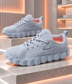 Men’s Fashion Sneakers with Textured Perforated Upper, Chunky Sculpted Sole, Lace-Up Closure, Padded Ankle Collar for Casual Walking & Everyday Wear