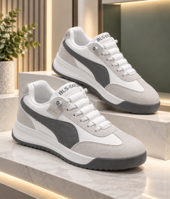 Men's Casual Fashion Sneakers with Textured Upper, Contrast Side Panel Design, Lace-Up Closure, Cushioned Collar and Layered Sole for Everyday Wear