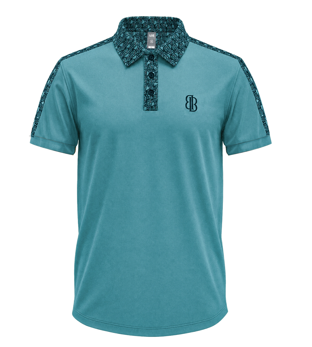 Men’s Designer-Style Polo Shirt with Printed Collar and Shoulder Accents, Regular Fit Casual Top