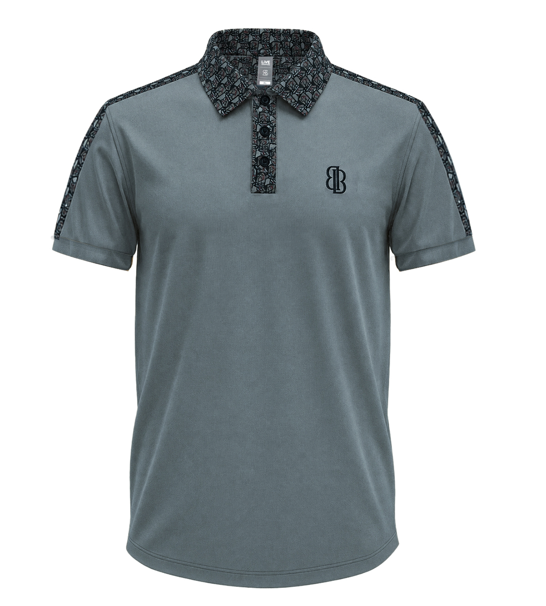 Men’s Designer-Style Polo Shirt with Printed Collar and Shoulder Accents, Regular Fit Casual Top
