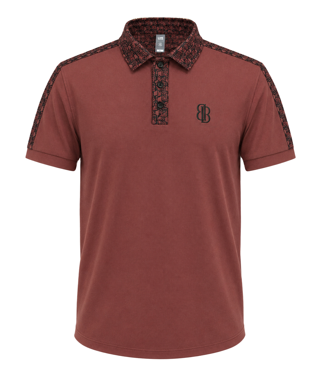 Men’s Designer-Style Polo Shirt with Printed Collar and Shoulder Accents, Regular Fit Casual Top