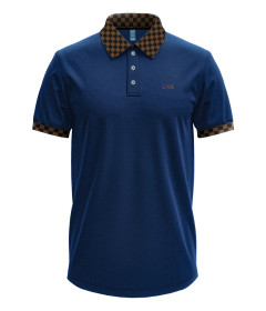 Men’s Luxury Short Sleeve Polo Shirt with Checkered Contrast Collar and Cuff Trim